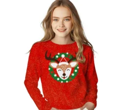 Maglione natalizio con renna glitterata per bambini