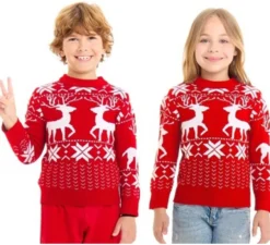 Maglione natalizio con renna Greca rossa per bambini
