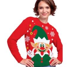 Maglione natalizio da donna con elfo felice