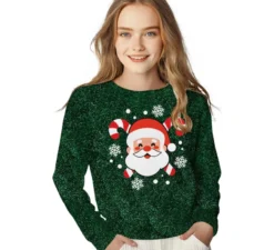Maglione natalizio di Babbo Natale con glitter per bambini