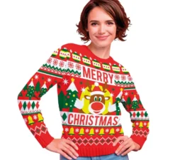 Maglione natalizio rosso con renna di Buon Natale da donna
