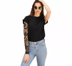 Manica per tatuaggio floreale in bianco e nero per adulti