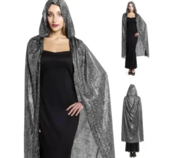 Mantello con cappuccio bicolore argento, 120 cm