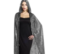 Mantello con cappuccio bicolore argento, 120 cm