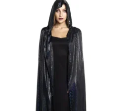 Mantello con cappuccio nero da 120 cm