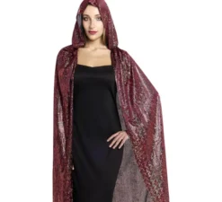 Mantello con cappuccio rosso bicolore, 120 cm