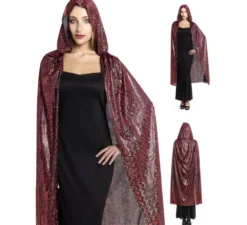 Mantello con cappuccio rosso bicolore, 120 cm