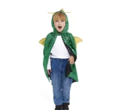 Mantello del Drago Verde con cappuccio e ali per bambini