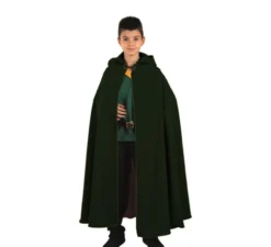 Mantello lungo medievale verde scuro con cappuccio per bambini