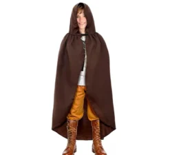 Mantello medievale marrone con cappuccio per bambini