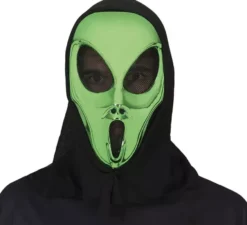Maschera aliena verde con cappuccio