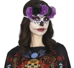 Maschera Catrina Fiori lilla e neri