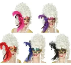 Maschera con fiore e piuma extra large in 5 colori assortiti