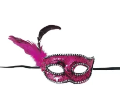 Maschera con paillettes e piume rosa