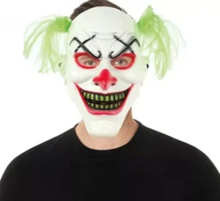 Maschera da clown con capelli in plastica verde