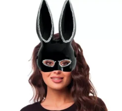 Maschera da coniglio nero lucido in plastica per adulto