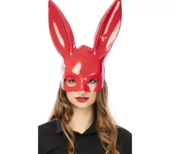 Maschera da coniglio rosso adulto con grandi orecchie 33,5x27 cm