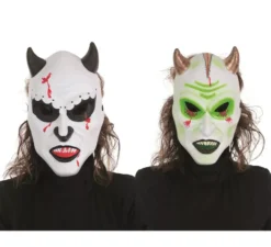 Maschera da demone bianca con corna di colori assortiti