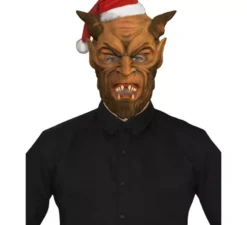 Maschera da demone Krampus con cappello da Babbo Natale