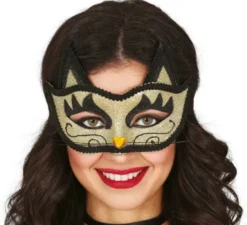 Maschera da gatto glitter oro per adulto