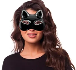 Maschera da gatto nero lucido in plastica