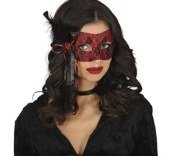 Maschera del diavolo rosso con piuma