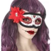 Maschera del giorno dei morti con fiore rosso