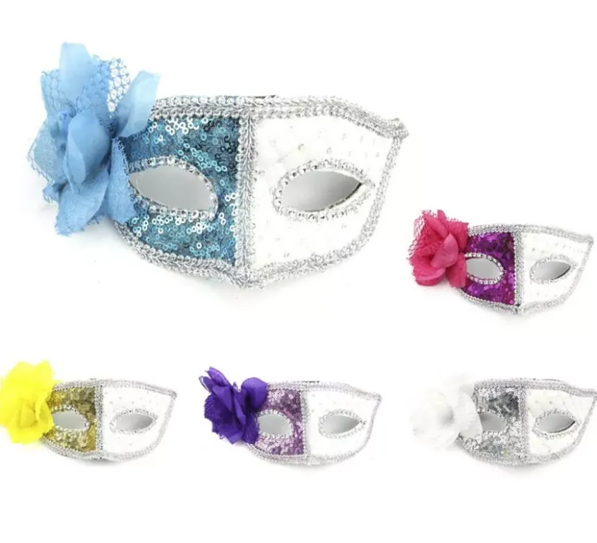 Maschera di Carnevale bianca con fiore in colori assortiti