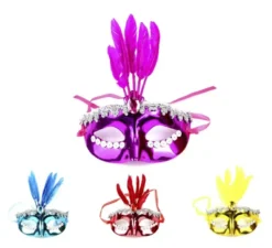 Maschera di carnevale con piume e dettagli argento in colori assortiti