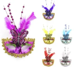 Maschera di Carnevale Farfalla con piume colori assortiti