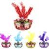 Maschera di Carnevale metallizzata con piume di colori assortiti