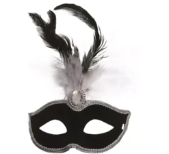 Maschera di velluto nero con piume