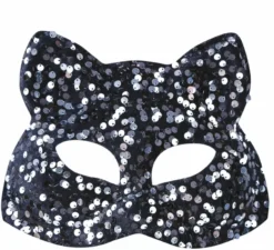 Maschera Gatto Grande con Paillettes Argento
