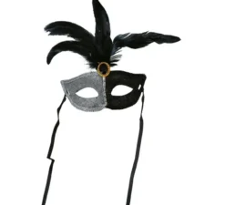 Maschera in bianco e nero con piuma adulta