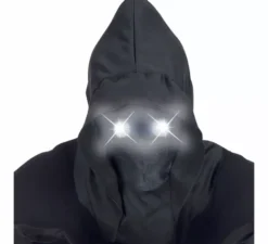 Maschera nera con cappuccio e occhi luminosi