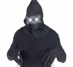 Maschera nera con cappuccio e occhi luminosi