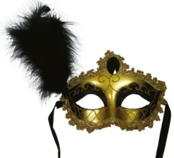 Maschera oro e nera con piuma adulta