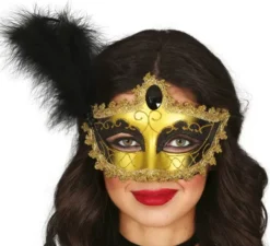 Maschera oro e nera con piuma adulta