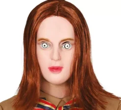 Maschera per bambola in lattice Psycho Megan con capelli