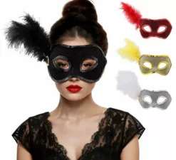 Maschera per gli occhi con piume e paillettes in colori assortiti