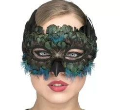 Maschera per occhi di pavone con piume