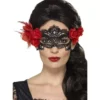 Maschera per occhi in pizzo nero con diamanti