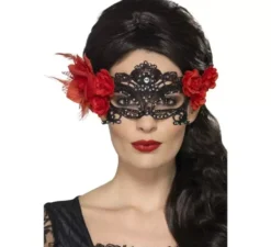 Maschera per occhi in pizzo nero con diamanti