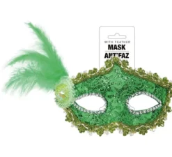 Maschera per occhi verdi con piuma