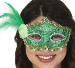Maschera per occhi verdi con piuma