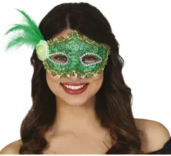 Maschera per occhi verdi con piuma