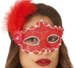 Maschera rossa con penna