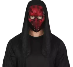 Maschera rossa da hockey con cappuccio in pvc