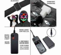 Maschera terrificante assassina con LED multicolore
