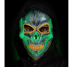 Maschera teschio argentata con LED colorati